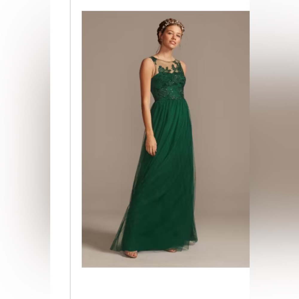 Emerald Green Lace Bodice Tulle Maxi Dress